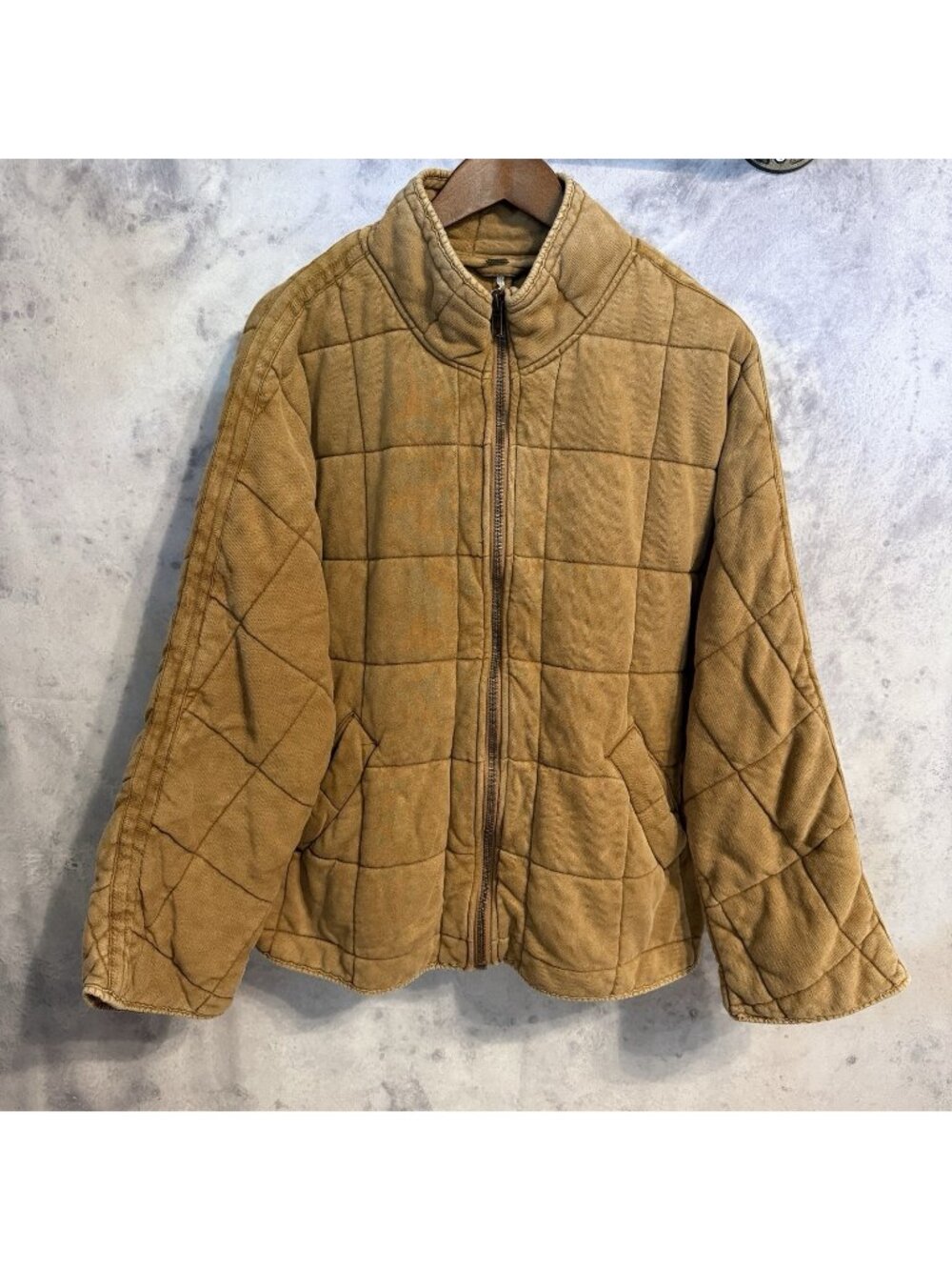 Free People Dolman Quilted Jacket Washed Faded Tan Womens M Medium Oversized